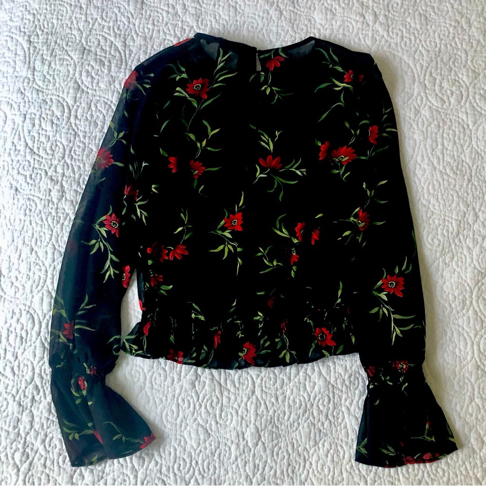 Forever 21 Contemporary Black Sheer Long Sleeve Blouse